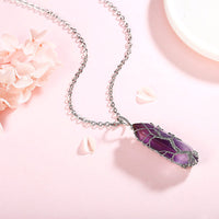 Stijlvolle Kristal met Levensboom Edelsteen Halsketting - Elara