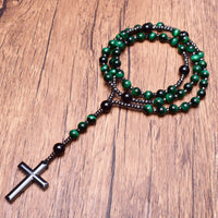 Tijgeroog en Lapis Lazuli Kruis Rozenkrans Halsketting voor Mannen - Orion