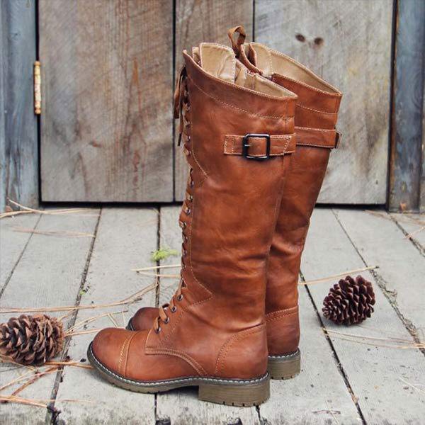 Kniehoge Leren Dameslaarzen Met Veters En Orthopedisch Comfort – Soraya