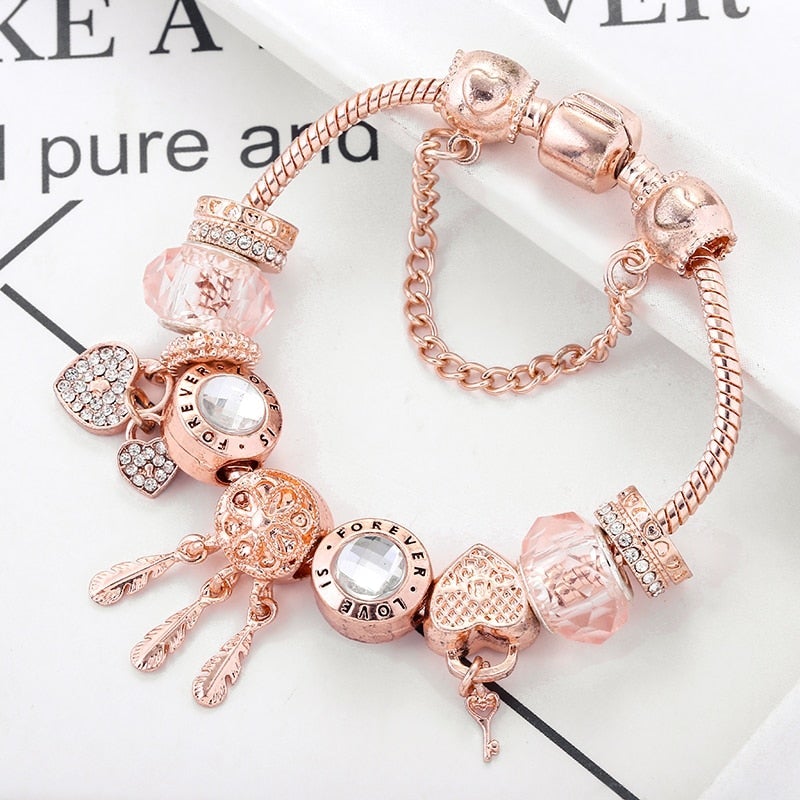 Rose Dreamcatcher Armband met Charms in Sterling Zilver - Rosa