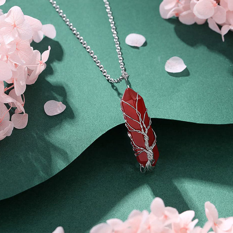 Stijlvolle Kristal met Levensboom Edelsteen Halsketting - Elara